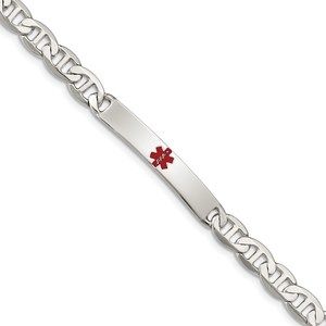 925 Sterling Silver Nautical Polished Medical Anchor Link ID Bracelet, 7.5"